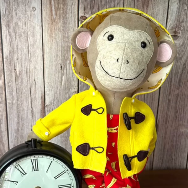 Crafted wool felt monkey plush from Jodie Carleton’s Archie pattern