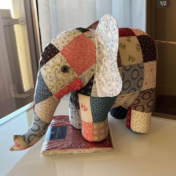 Handmade patchwork elephant soft toy from RicRac sewing pattern Trunk Show