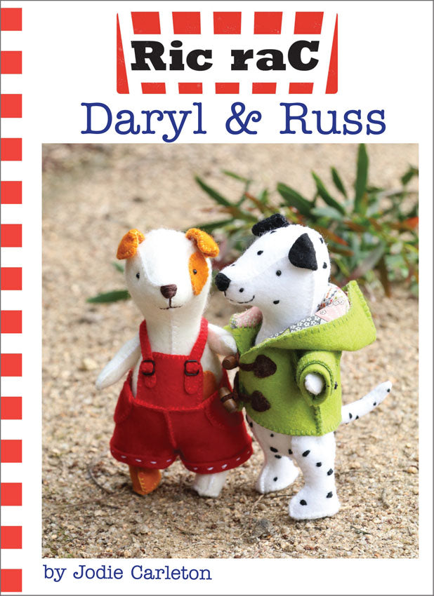 pattern cover of 'Ric Rac Daryl & Russ' by Jodie Carleton with two toy dogs on the cover.