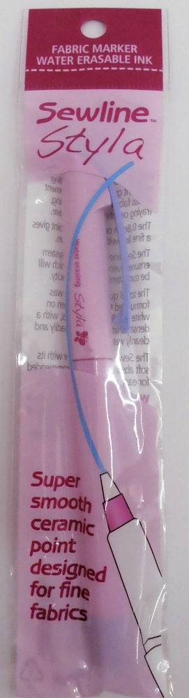 Packaged Sewline Styla fabric marker with pink and blue design.