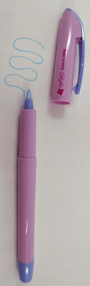 Pink stylus with blue cap on a white background