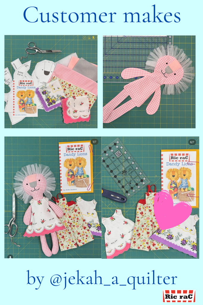 Dandy Lions Sewing Pattern | Beginner PDF Soft Toy Pattern showcased in customer creations by @jekah_a_quilter.