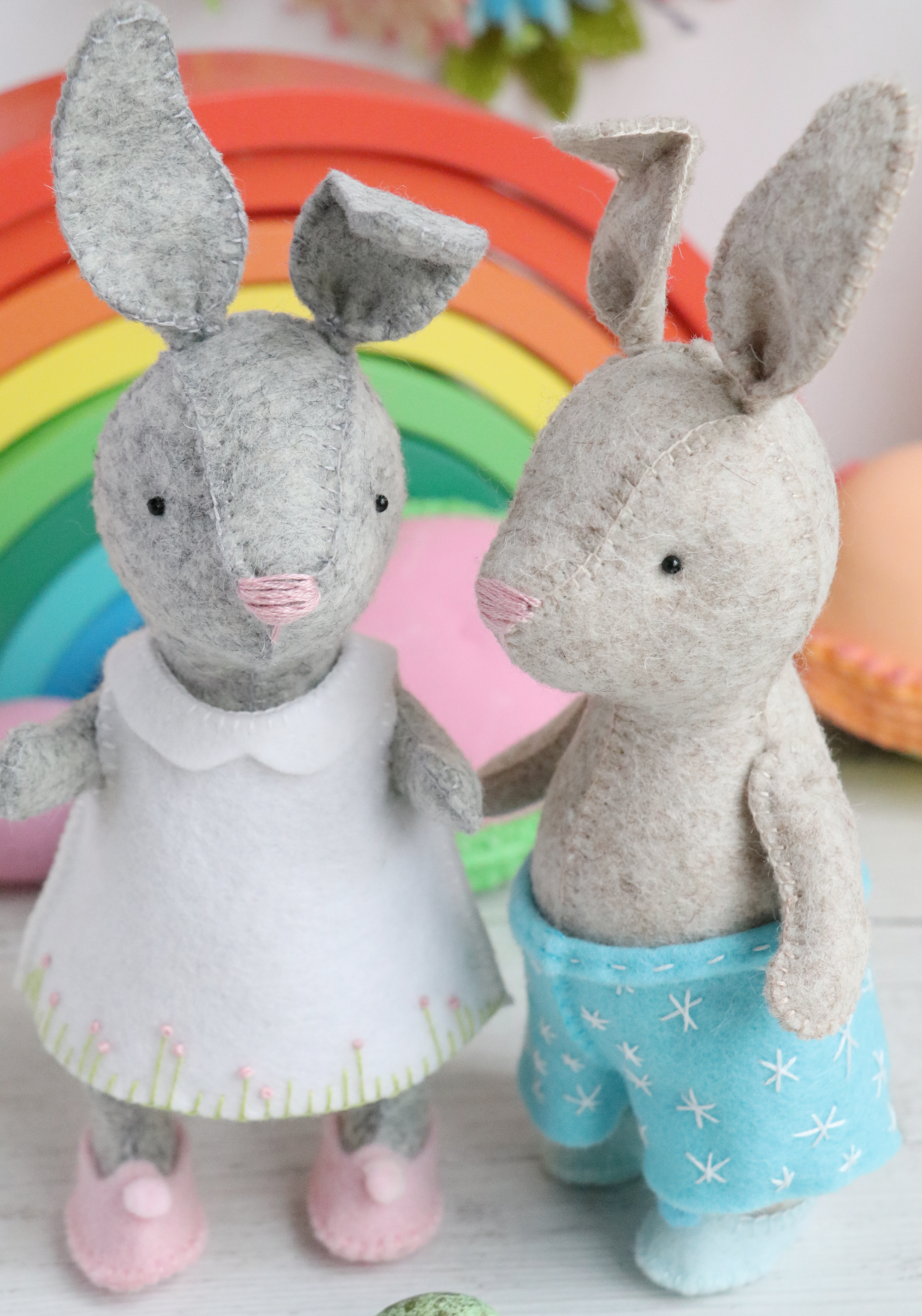 Felt Bunny Sewing Pattern | Hand-Sewn PDF Rabbits with Clothes ...