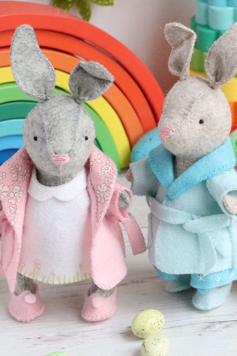 Hand Sewn Rabbit Pattern Felt Bunny Sewing Pattern | Hand-Sewn PDF Rabbits with Clothes ...